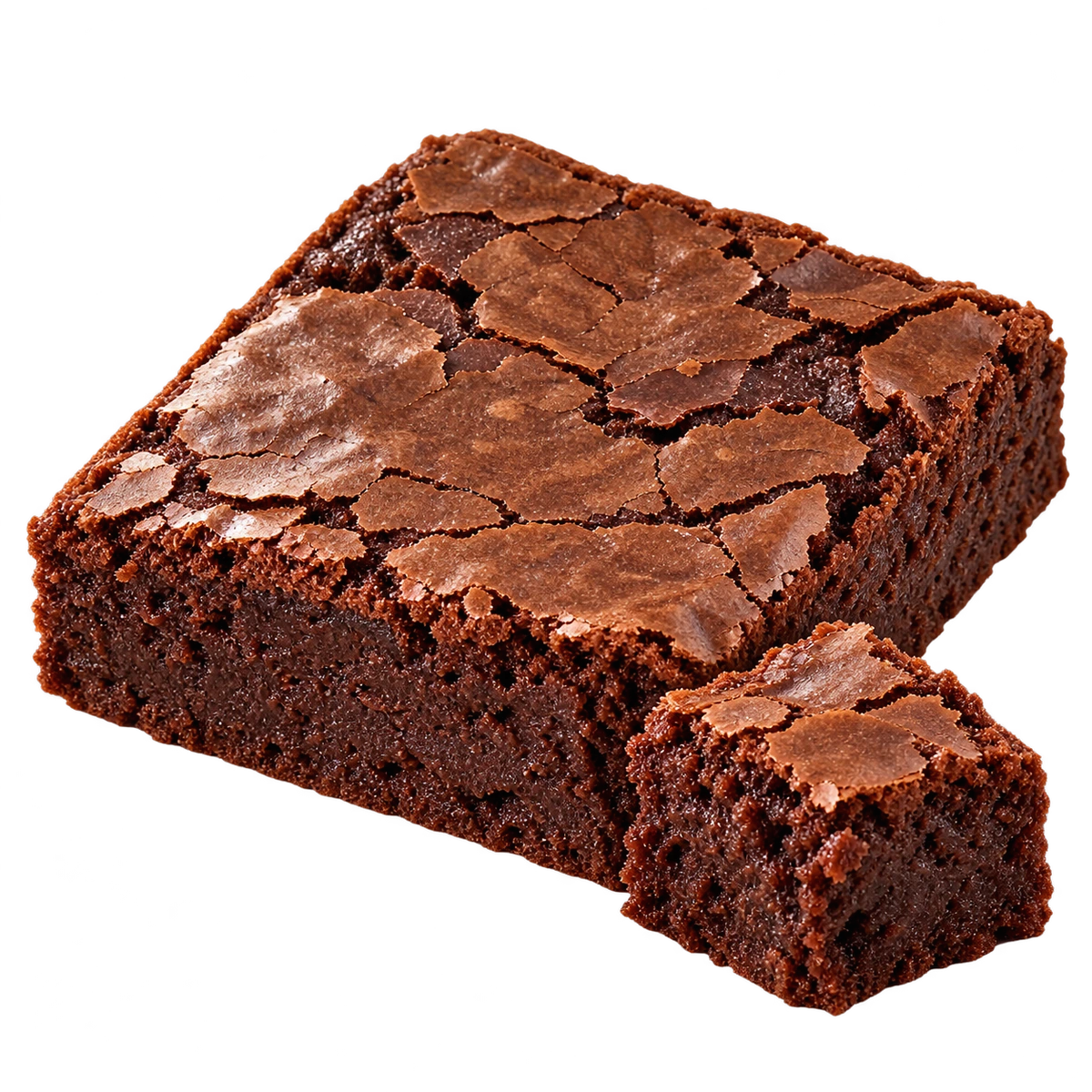 Voorstelling van een groot brownie-vierkant en een kleine bite